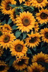 Stunning Vista of Majestic Sunflowers: Nature's Brilliant Masterpiece Generative AI