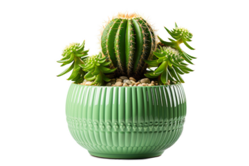 Beautiful cactus in pot isolated on transparent white background.