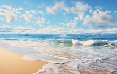 Breathtaking Coastal Oasis: Experience a Sun-kissed Sandy Beach under an Azure Sky Generative AI