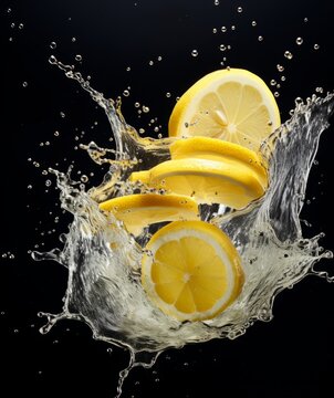 Captivating Image: Lemon Slice Elegantly Dancing in a Splash of Water Generative AI