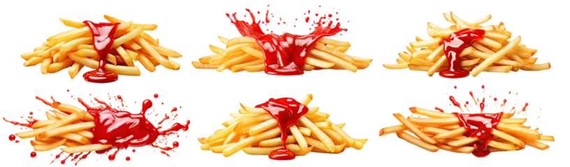 Foto op Canvas Set of delicious French potato fries with tomato ketchup, cut out © Yeti Studio