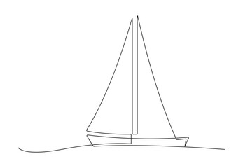 Continuous single line drawing of sailboat ship. Isolated on white background vector illustration. Pro vector. 