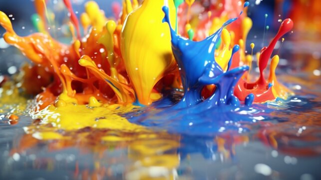 Color gel painting splashing sharp focus.Generative AI