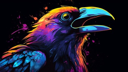 Crow smiling colorful black background vector image.Generative AI