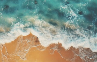Fototapeta premium Breathtaking Bird's Eye View of Furious Waves Crashing on a Tranquil Beach Generative AI