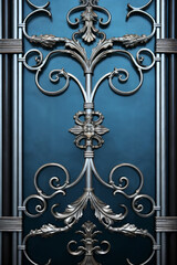 Luxury metal ornament on a blue wall. 