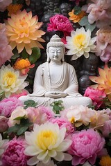 Buddha statue with lotus flower on background