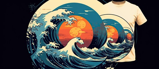 wave ocean vector illustration. Asia and oriental traditional line art design.