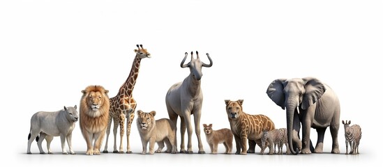Group of wild african animal on white background illustration - obrazy, fototapety, plakaty