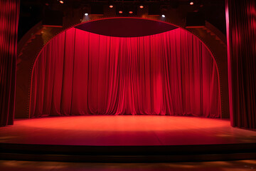 Showtime Elegance: Curved Arch, Crimson Velvet, Stage Presence – Ballet Concept Art, Generative AI