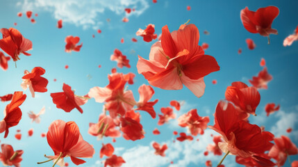Bunch of red petals in the air