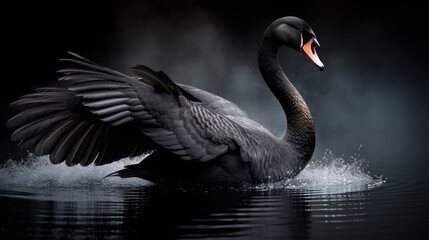 Elegant Black Swan Gliding on Serene Pond