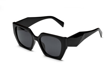 Female black sunglasses black female sunglasses isolated on white background, side view.