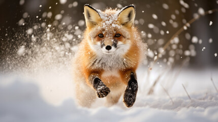 Playful Red Fox Frolicking in Snow-Covered Meadow