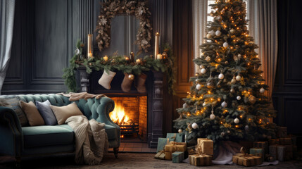 Festive Christmas Tree in Cozy Living Room