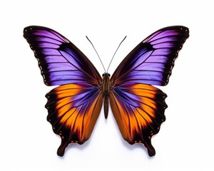Vibrant Solo Butterfly: A Dazzling Spectrum of Color Against a Pure White Backdrop Generative AI