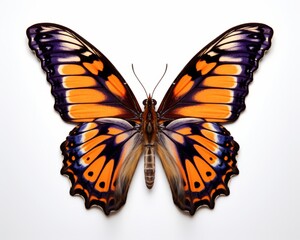 Stunning Solo Butterfly Display: A Vivid Spectrum Against Pure White Background Generative AI