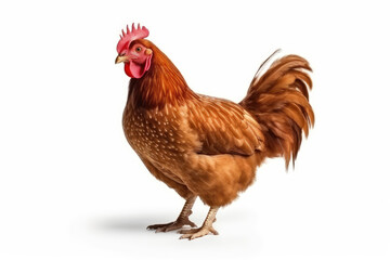 Fototapeta premium Young brown hen isolated on white background.
