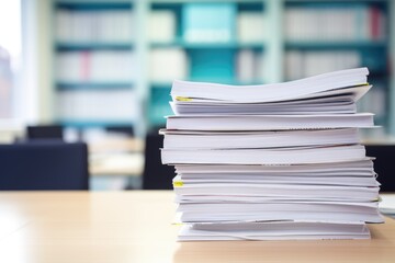 documents on desk stack up. Close up of piles of files. Big stack of papers ,documents on the desk - obrazy, fototapety, plakaty