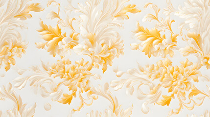 Seamless elegant gold and white damask fabric with luxurious sheen