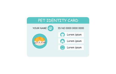 Pet id card. Veterinary identification card of animal or international passport. Secure pass, personal badge for vaccination, nowaday vector template