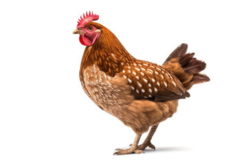 Fototapeta premium Young brown hen isolated on white background.