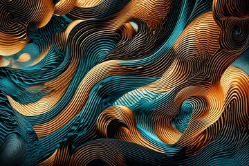 Abstract geometric shapes overlapping with liquid ripples, forming a visually stunning digital fusion.