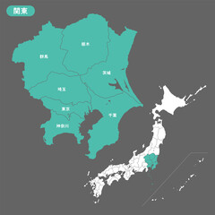関東の詳細マップと都道府県ごとでバラバラに別れる日本地図