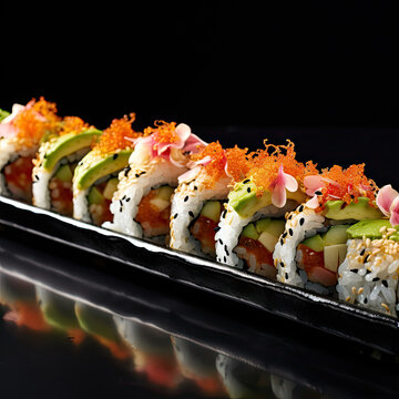Sushi bar closeup professional photo shot 