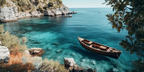 Fototapeta premium Hidden Paradise: Unveiling Serenity Between Sapphire Seas and Lush Greens Generative AI