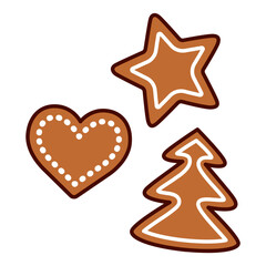 Traditional Christmas gingerbread cookies. Kawaii hand drawn doodle icon. Cute cartoon vector illustration.