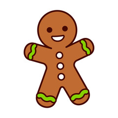 Traditional Christmas gingerbread man cookie. Kawaii hand drawn doodle icon. Cute cartoon vector illustration.