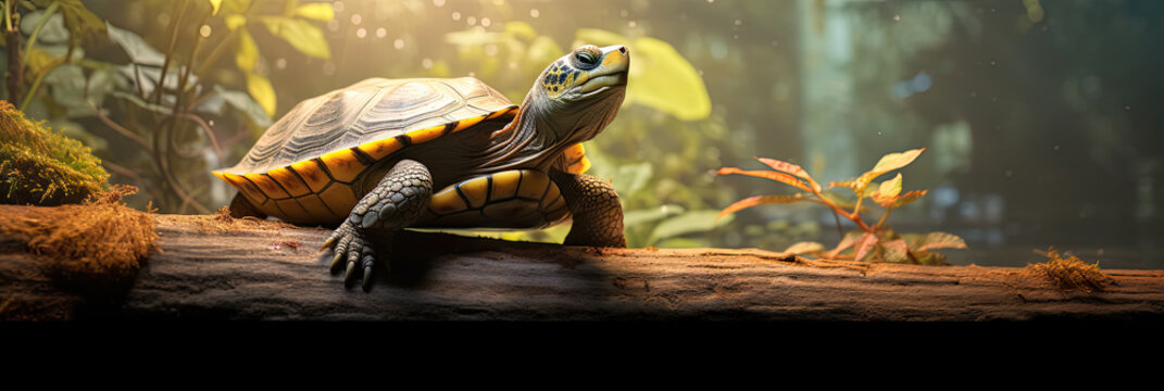 Turtle in the forest in beautiful light