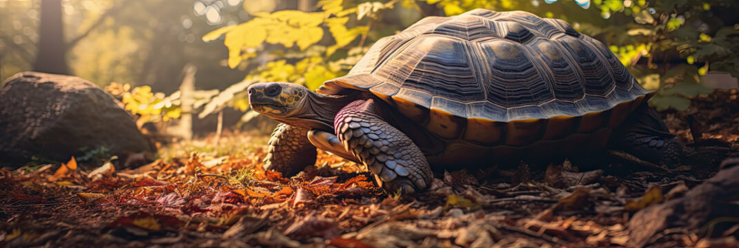 Turtle in the forest in beautiful light