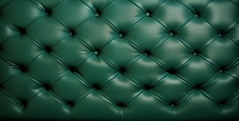 Experience Luxury: A Detailed View of a Rich Green Leather Tufted Headboard Generative AI