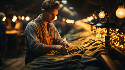 Worker working in textile factory.