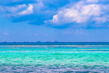 Tropical caribbean sea panorama view to Cozumel island cityscape Mexico.