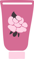 Beauty service aromatic flower oil. Tube with aromatic flower oil cream. Beauty care item in spa salon. Vector isolated on white background