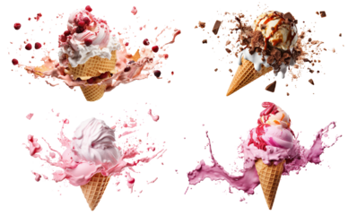 Set of delicious ice cream explosions, cut out