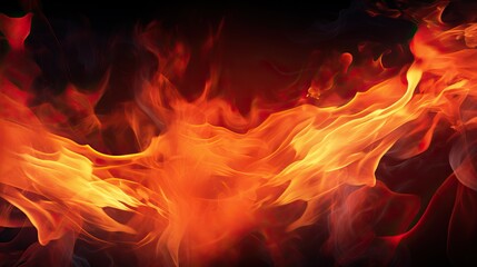 Fototapeta premium Professional Photo of a Fire Creating Some Waves in the Middle of a Black Room. Macro of a Fiery Dark Room.