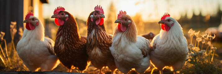 chickens walk in the farm yard, free-range chickens. agriculture concept