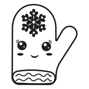 recommend clip art: Character Christmas mitt kawaii, black outline coloring isolated illustration in doodle style