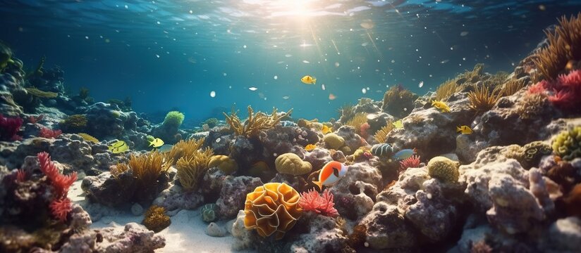 Wonderful underwater marine scenery wide angle photos, these coral reef are in healthy condition.
