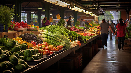 Fototapeta premium Vibrant Farmers Market with Fresh Vegetables and Fruits