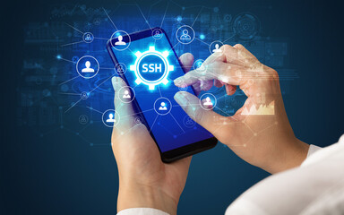 Hand using smartphone with technology concept