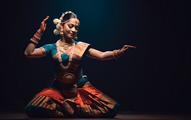 Indian Classical Dancer in Traditional Bharatanatyam Attire