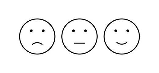 Face emoticons jpg emoji line art vector icons set for apps and websites, Customer review, satisfaction, feedback, mood tracker. Smile sad cry funny logo character stickers expressions 