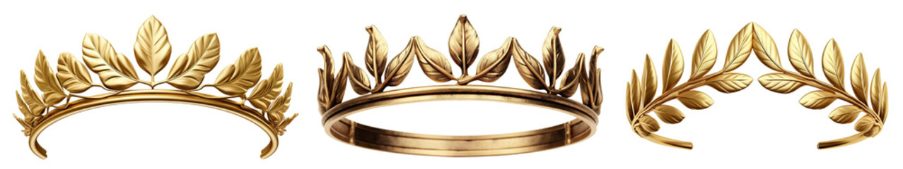 Set of golden olive crowns (laurel wreaths), cut out - obrazy, fototapety, plakaty