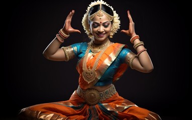Indian Classical Dancer in Traditional Bharatanatyam Attire