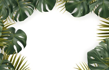 Fototapeta na wymiar gold and green monstera plant leaves on white wooden table for card decor background